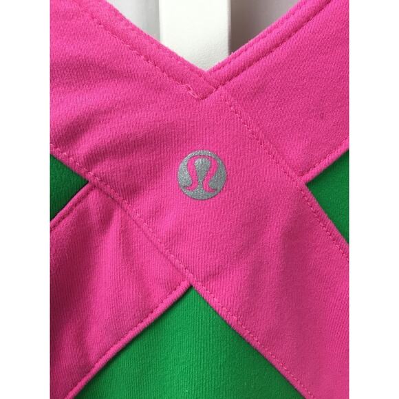 Lululemon Fittness Yoga Running Green & Pink Tank Top Fitted Stetch Style Sz 4 6 - Picture 2 of 4